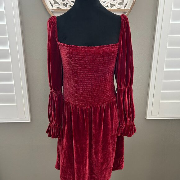 Reformation Dress Albi Velvet Smocked Mini Red/Burgundy Holiday Festive SZ XL - Picture 2 of 10